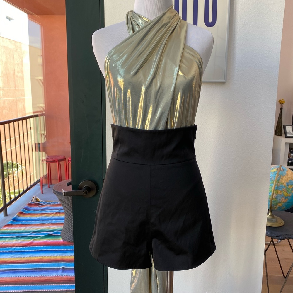 Nasty Gal Black Tuxedo High Waisted Shorts S